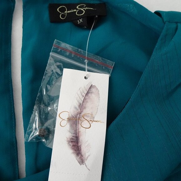 Jessica Simpson Bell Sleeve Top Women's Plus Size 1X Teal Blue Lined Boho Loose - Picture 11 of 14